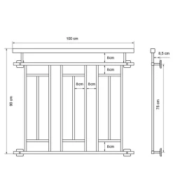 Französischer Balkon Silber 90x100 cm mit 3 Füllelementen, Holzoptik aus Edelstahl