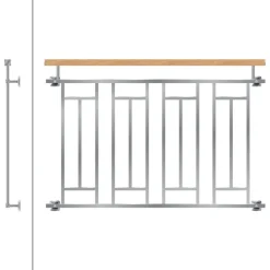 Französischer Balkon Silber 90x128 cm mit 4 Füllelementen, Holzoptik aus Edelstahl