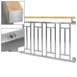 Französischer Balkon Silber 90x128 cm mit 4 Füllelementen, Holzoptik aus Edelstahl