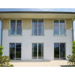 Französischer Balkon Silber 90x128 cm mit 4 Füllelementen, Holzoptik aus Edelstahl
