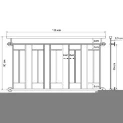 Französischer Balkon Silber 90x156 cm mit 5 Füllelementen, Holzoptik aus Edelstahl