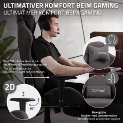 Gaming Stuhl Grau/Rot aus Stoff ML-Design