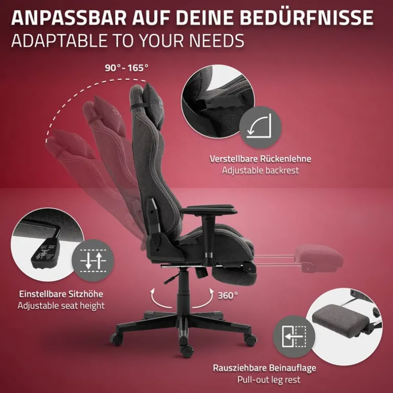 Gaming Stuhl Grau/Weiß aus Stoff ML-Design