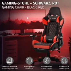 Gamingstuhl mit ausziehbarer Fußstütze 2D Armlehne Schwarz/Rot aus Kunstleder ML-Design