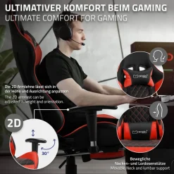 Gamingstuhl mit ausziehbarer Fußstütze 2D Armlehne Schwarz/Rot aus Kunstleder ML-Design