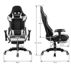 Gamingstuhl mit ausziehbarer Fußstütze 2D Armlehne Schwarz/Weiß aus Kunstleder ML-Design