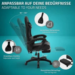 Gaming Stuhl mit Fußstütze und Armlehne Schwarz, aus Kunstleder ML-Design