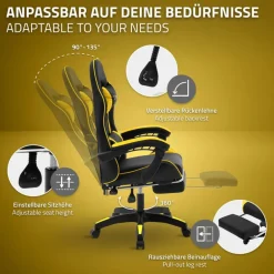 Gaming Stuhl mit Fußstütze und Armlehne Schwarz-Gelb, aus Kunstleder ML-Design