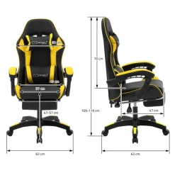 Gaming Stuhl mit Fußstütze und Armlehne Schwarz-Gelb, aus Kunstleder ML-Design