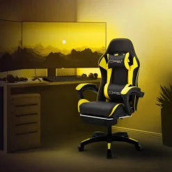 Gaming Stuhl mit Fußstütze und Armlehne Schwarz-Gelb, aus Kunstleder ML-Design