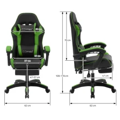 Gaming Stuhl mit Fußstütze und Armlehne Schwarz-Grün, aus Kunstleder ML-Design