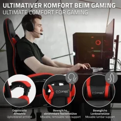Gaming Stuhl mit Fußstütze und Armlehne Schwarz-Rot, aus Kunstleder ML-Design