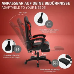 Gaming Stuhl mit Fußstütze und Armlehne Schwarz-Rot, aus Kunstleder ML-Design