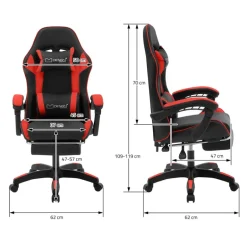 Gaming Stuhl mit Fußstütze und Armlehne Schwarz-Rot, aus Kunstleder ML-Design