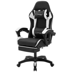 Gaming Stuhl mit Fußstütze und Armlehne Schwarz-Weiß, aus Kunstleder ML-Design