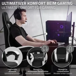 Gaming Stuhl mit Fußstütze und Armlehne Schwarz-Weiß, aus Kunstleder ML-Design