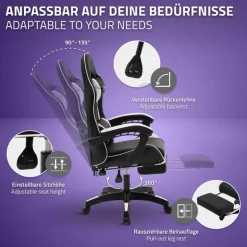 Gaming Stuhl mit Fußstütze und Armlehne Schwarz-Weiß, aus Kunstleder ML-Design