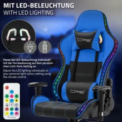 Gamingstuhl mit RGB Beleuchtung & Bluetoothboxen Schwarz/Blau aus Kunstleder ML-Design