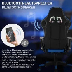 Gamingstuhl mit RGB Beleuchtung & Bluetoothboxen Schwarz/Blau aus Kunstleder ML-Design