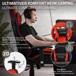 Gamingstuhl mit RGB Beleuchtung & Bluetoothboxen Schwarz/Rot aus Kunstleder ML-Design
