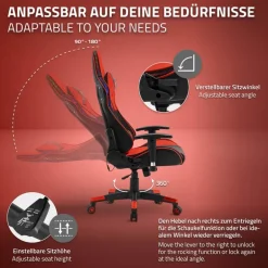 Gamingstuhl mit RGB Beleuchtung & Bluetoothboxen Schwarz/Rot aus Kunstleder ML-Design