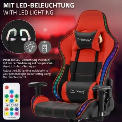 Gamingstuhl mit RGB Beleuchtung & Bluetoothboxen Schwarz/Rot aus Kunstleder ML-Design