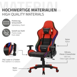 Gamingstuhl mit RGB Beleuchtung & Bluetoothboxen Schwarz/Rot aus Kunstleder ML-Design