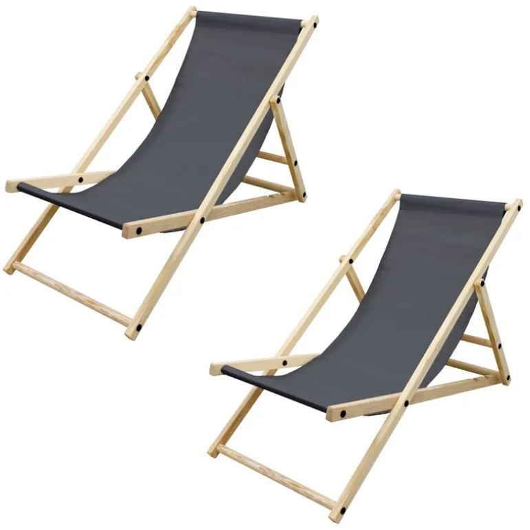 Gartenliege Holz 2er Set Beachstuhl klappbarer Strandstuhl Strandliege Campingliege Sonnenliege Anthrazit Klappliegestuhl Relaxliege