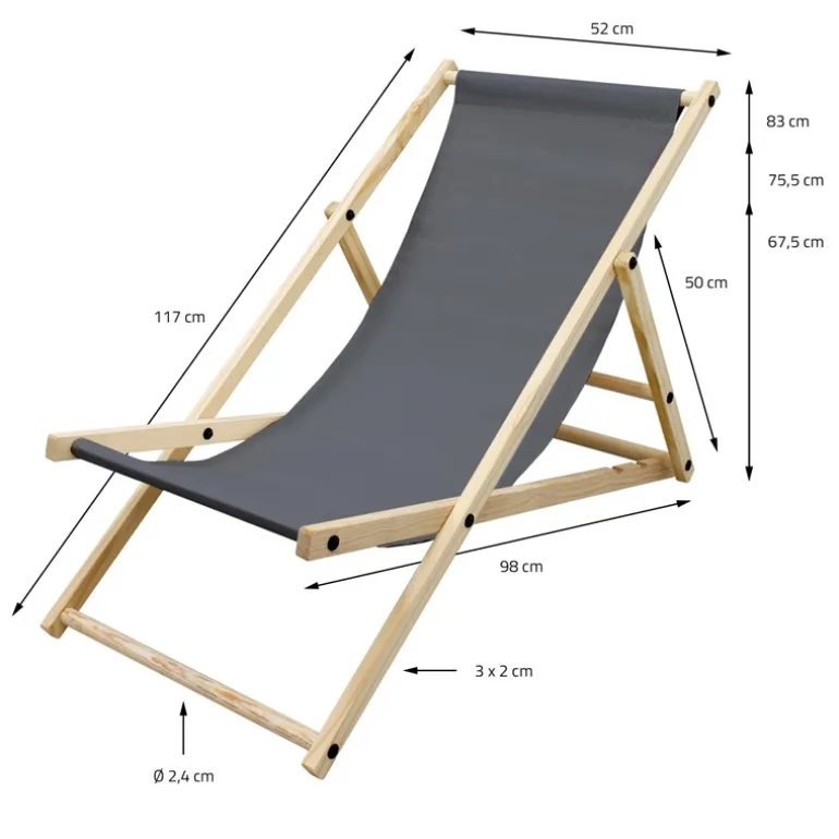 Gartenliege Holz 2er Set Beachstuhl klappbarer Strandstuhl Strandliege Campingliege Sonnenliege Anthrazit Klappliegestuhl Relaxliege
