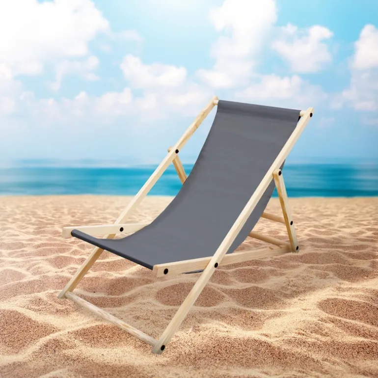 Gartenliege Holz 2er Set Beachstuhl klappbarer Strandstuhl Strandliege Campingliege Sonnenliege Anthrazit Klappliegestuhl Relaxliege
