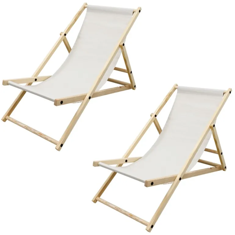 Gartenliege Holz 2er Set Beachstuhl klappbarer Strandstuhl Strandliege Campingliege Sonnenliege Beige Klappliegestuhl Relaxliege