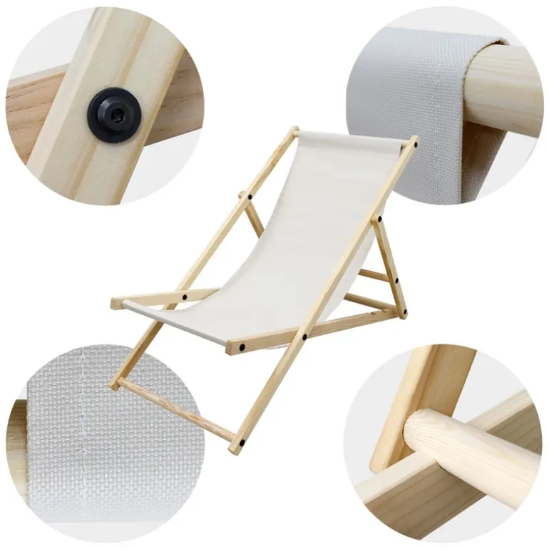 Gartenliege Holz 2er Set Beachstuhl klappbarer Strandstuhl Strandliege Campingliege Sonnenliege Beige Klappliegestuhl Relaxliege