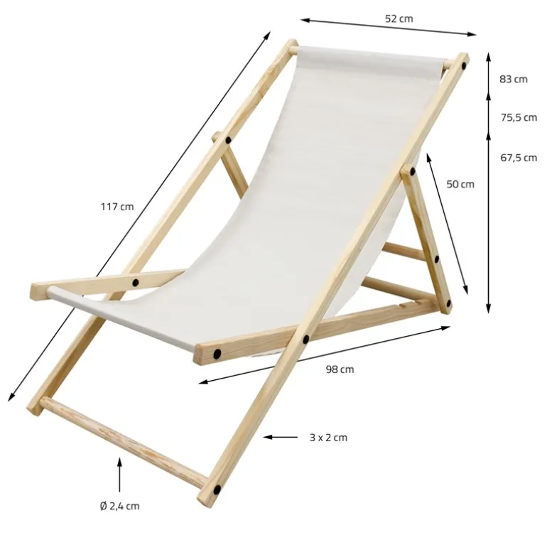 Gartenliege Holz 2er Set Beachstuhl klappbarer Strandstuhl Strandliege Campingliege Sonnenliege Beige Klappliegestuhl Relaxliege