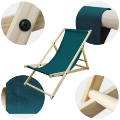 Gartenliege Holz 2er Set Beachstuhl klappbarer Strandstuhl Strandliege Campingliege Sonnenliege Dunkelgrün Klappliegestuhl Relaxliege