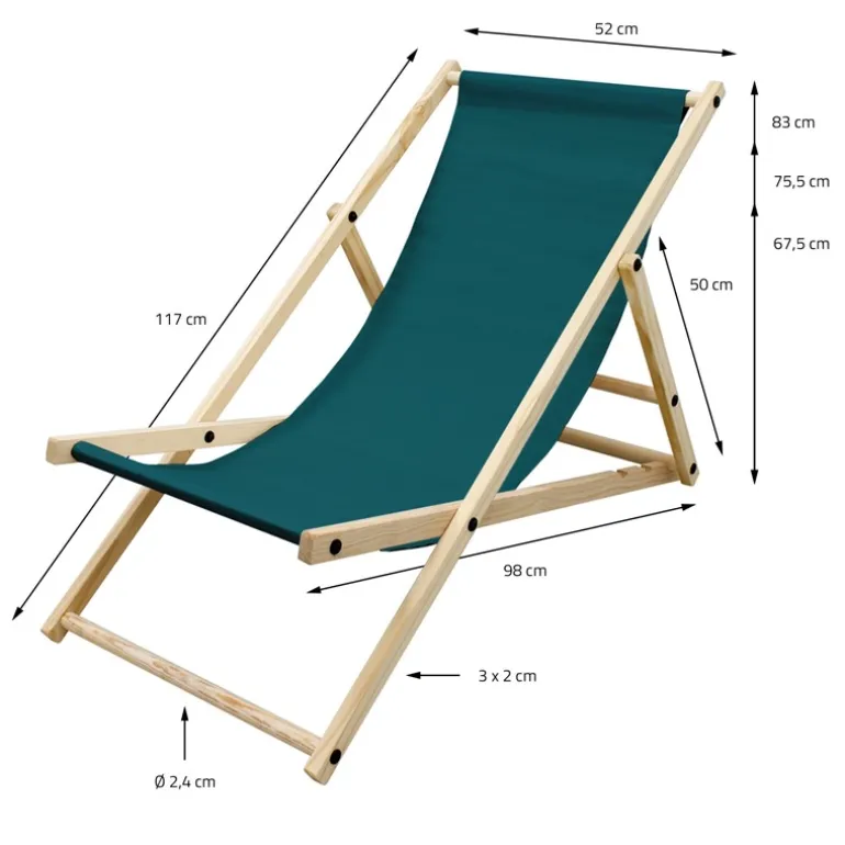 Gartenliege Holz 2er Set Beachstuhl klappbarer Strandstuhl Strandliege Campingliege Sonnenliege Dunkelgrün Klappliegestuhl Relaxliege