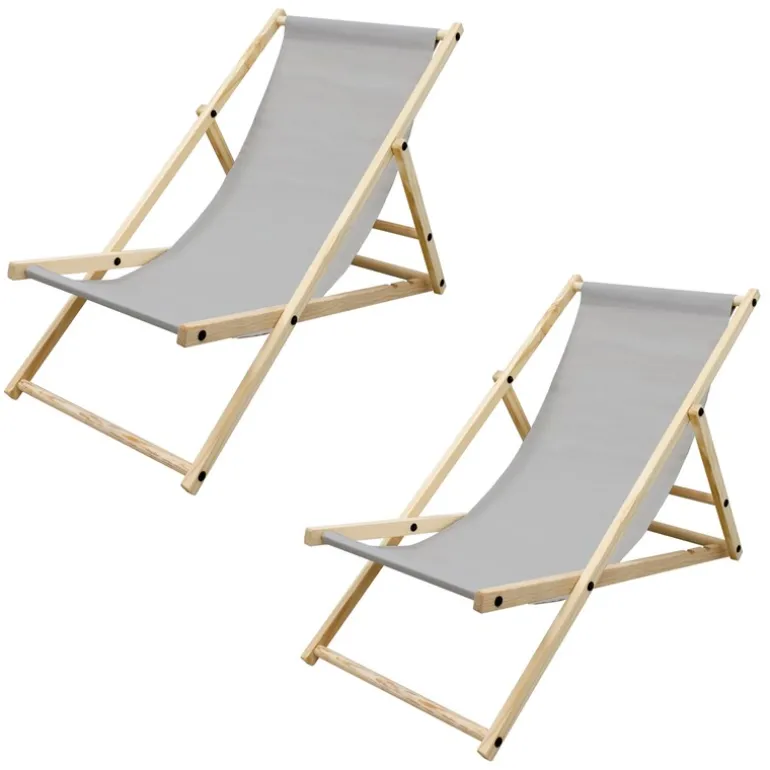 Gartenliege Holz 2er Set Beachstuhl klappbarer Strandstuhl Strandliege Campingliege Sonnenliege Hellgrau Klappliegestuhl Relaxliege