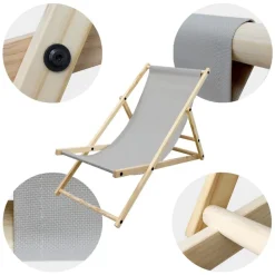 Gartenliege Holz 2er Set Beachstuhl klappbarer Strandstuhl Strandliege Campingliege Sonnenliege Hellgrau Klappliegestuhl Relaxliege