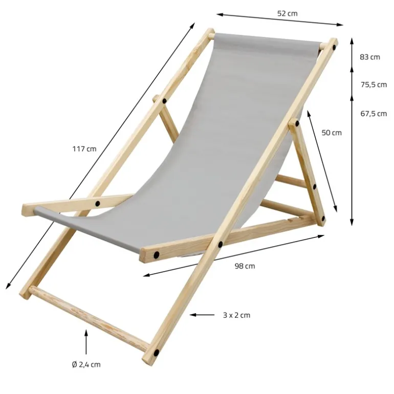 Gartenliege Holz 2er Set Beachstuhl klappbarer Strandstuhl Strandliege Campingliege Sonnenliege Hellgrau Klappliegestuhl Relaxliege