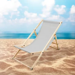 Gartenliege Holz 2er Set Beachstuhl klappbarer Strandstuhl Strandliege Campingliege Sonnenliege Hellgrau Klappliegestuhl Relaxliege