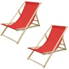 Gartenliege Holz 2er Set Beachstuhl klappbarer Strandstuhl Strandliege Campingliege Sonnenliege Rot Klappliegestuhl Relaxliege