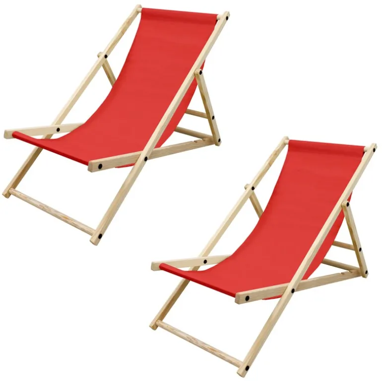 Gartenliege Holz 2er Set Beachstuhl klappbarer Strandstuhl Strandliege Campingliege Sonnenliege Rot Klappliegestuhl Relaxliege