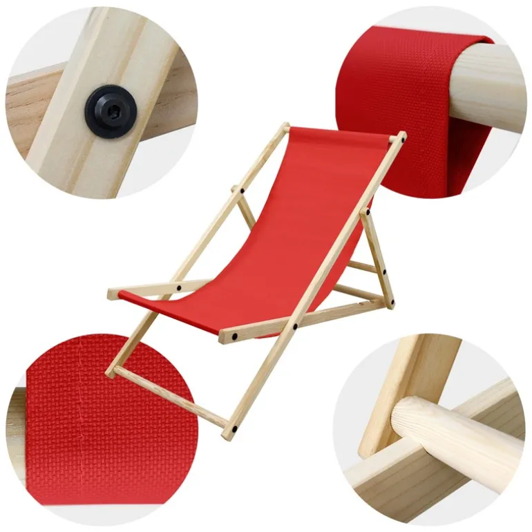 Gartenliege Holz 2er Set Beachstuhl klappbarer Strandstuhl Strandliege Campingliege Sonnenliege Rot Klappliegestuhl Relaxliege