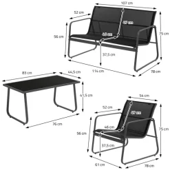 Gartenmöbel Set Loungegarnitur 4-Teilig Schwarz aus Stahl und Textil ML-Design