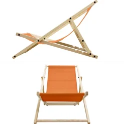 Gartenstuhl Strandliege Liegestuhl Sonnenliege Orange aus Holz klappbar