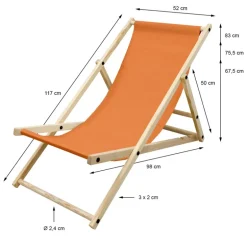 Gartenstuhl Strandliege Liegestuhl Sonnenliege Orange aus Holz klappbar