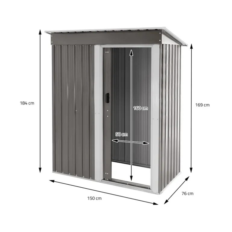 Gerätehaus 150x184x76 cm Hellgrau aus Metall ML-Design