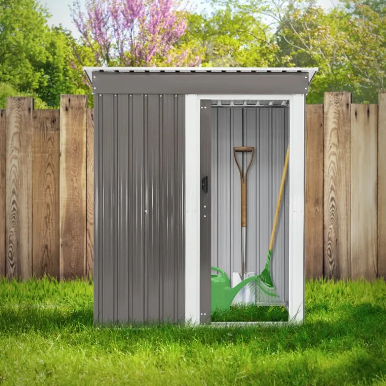 Gerätehaus 150x184x76 cm Hellgrau aus Metall ML-Design