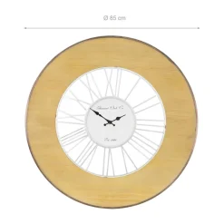 Große Wanduhr Ø 85 cm Weiß/Natur aus Holz mit römischen Ziffern WOMO-Design