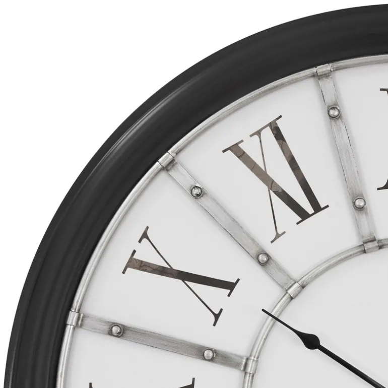 Große Wanduhr Ø 71 cm Weiß/Schwarz aus Holz mit römischen Ziffern WOMO-Design
