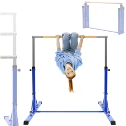 Gymnastik Turnreck faltbar, Blau, Gymnastikstange für Kinder, Reckstange höhenverstellbar 95,5-150 cm Hauki